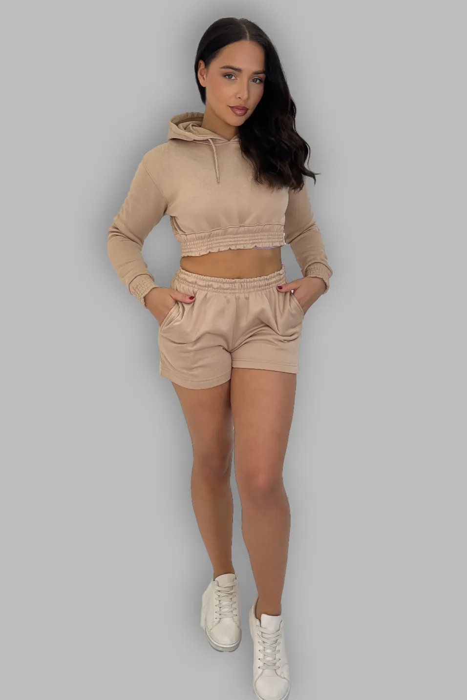 Hooded Cropped Sweatshirt and Shorts Co-Ord Set